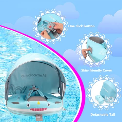 Image of Mambobaby Float with Removable UPF50+ UV Sun Protection Canopy, Infant Pool Float Swimming Float with Tail & Adjustable Safety Seat, Baby Floats for Pool Bathtub (Narwhal Green-K03NGCTLURBKMF01K03)