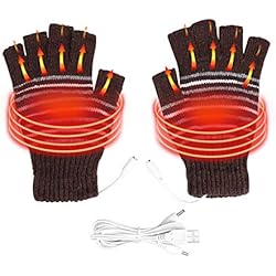 Ropa De Trabajo Oficina Hombre Guantes térmicos USB, Guantes térmicos de Invierno para Hombres y Mujeres Mitón cálido, Lavable con Medio Dedo, Alimentado por USB, para Ciclismo Motociclismo Senderismo Esquí y montañismo(Café)