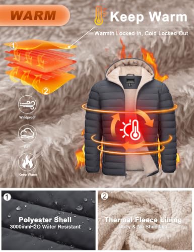 Image of Cotrasen Mens Puffer Jacket Sherpa Lined Water Resistant Hooded Full Zip Mid-Weight Warm Insulated Winter Coat