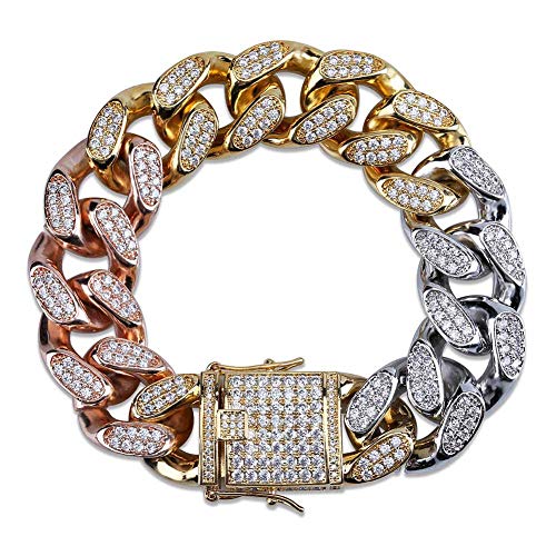 Pulsera cubana de oro tricolor para hombre y mujer con cierre largo de moda hip-hop 2