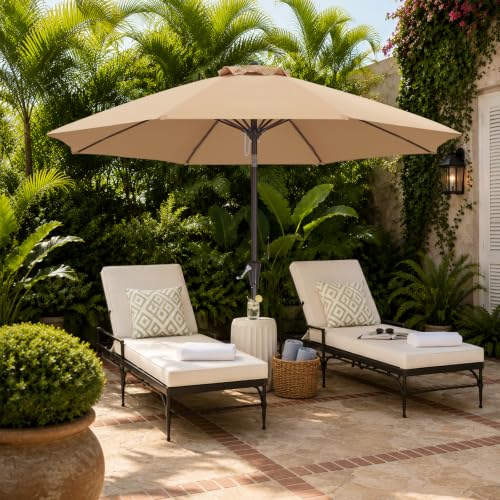 Image of ABCCANOPY 9FT Patio Umbrella Outdoor 8 Ribs Table Umbrella(Khaki) | Fade & UV Resistant Fabric,8 Fiberglass Ribs,Smooth Crank System,Wind Resistance,Great for Patio,Backyard,Garden,Deck