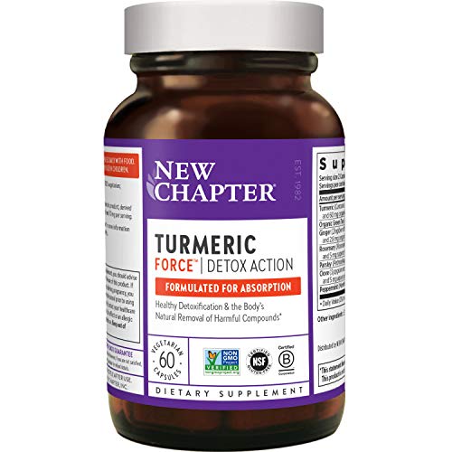 New Chapter Turmeric Supplement + Daily Detox - Turmeric Force Detox Action with Green Tea + Ginger + NO Black Pepper Needed + Non-GMO Ingredients - 60 Vegetarian Capsule