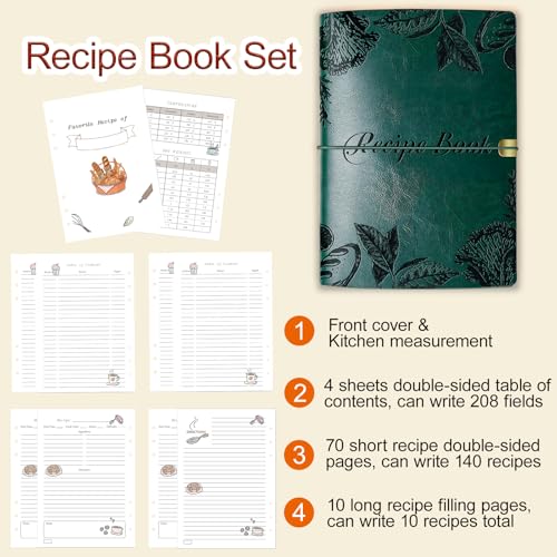 Image of Blank Recipe Book to Write in Your Own Recipes, Leather Cookbook