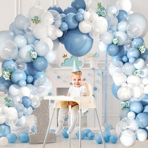 Image of Dusty Blue Balloon Arch Kit 155Pcs Light Blue and White Clear Balloons Different Size for Wedding Birthday Baby Shower Gender Reveal Bridal Party Decorations