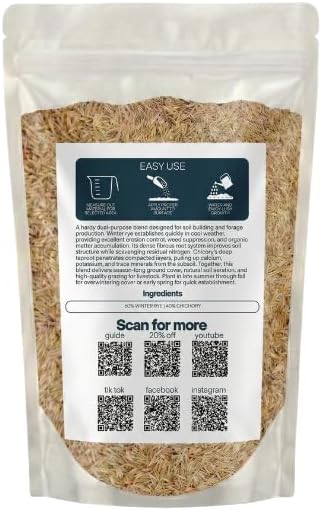 Old Cobblers Farm™ Winter Rye + Chicory Seed Mix – 60/40 Blend for Wildlife Plots, Soil Health & No-Till Cover Cropping – Drought & Frost Resistant, Cool Season Growth (10 lbs)