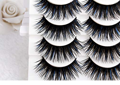 5 Pairs Makeup Long Cross False Eyelashes Nattural False Eye Lash Blue & Black
