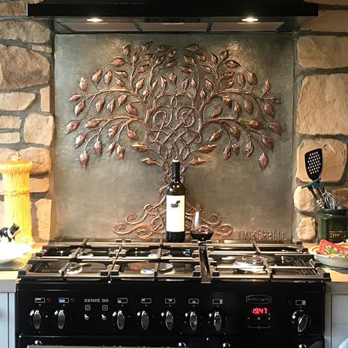 Kitchen Backsplash, Celtic Tree of Life Kitchen Backsplash, Customizable Copper Backsplash Panel, Handmade Copper Backsplash Tile, Indoor Outdoor Wall Decor (Gray&Copper)