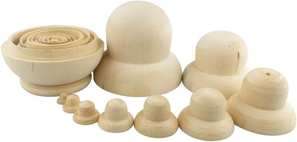 10pcs Unpainted Russian Nesting Doll Wood Russian Dolls 10 Layers Doll Crafts Toys Home Decoration Gifts (As Shown)