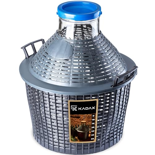 KADAX Glasballon Gärballon mit Kunststoffkorb Weite Öffnung Gummistopfen Weinballon Glasgärballon Flasche Glasflasche Gallone Gärbehälter Gäreimer (10L)