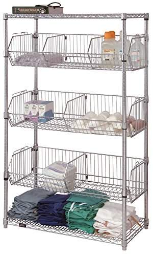 Quantum Storage Systems 1836BC6C 5-Tier Stationary Wire Basket Unit with 3 Baskets, Chrome Finish, 18