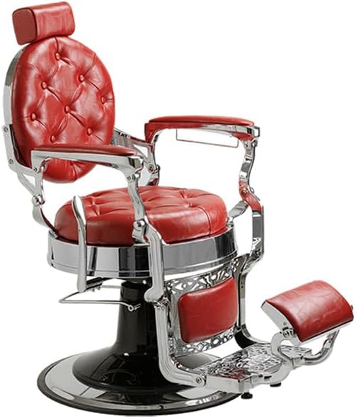 LBH Sillón de Barbero Vintage de Lujo Rojo/Plata Hidráulico con Reposapiés (Modelo Mack)