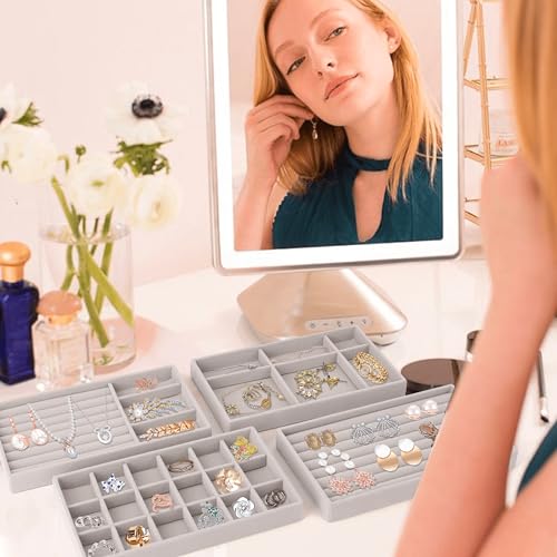 Domkan Schmucktablett,Schmuck Organizers,Schmuckaufbewahrung schublade, Schmuckeinsatz für Schubladen,Schmucktablett Stapelbar,Zum Aufbewahren und Präsentieren (Braun)