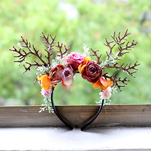 Ddazzling Women Flower Headband Wreath Crown Floral Wedding Garland Wedding Festivals Photo Props (Orange And Gold) #TOP3
