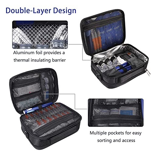 Sjehome Insulin Cooler Diabetic Travel Case, Travel Medicine Bag, Double Layer Design,Portable Diabetic Kits Storage Bag For Glucose Meter Insulin Pens And Accessories With Shoulder Strap,Black,Large #TOP2