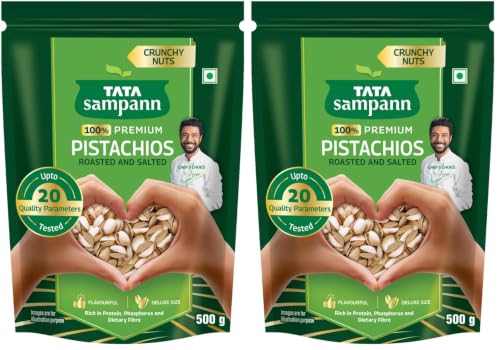 Image of Tata Sampann Pistachios Roasted & Salted, Pista, 500g, Rich In Protein, Phosphorus, & Dietary Fibre, Premium Nuts & Dry Fruits, Crunchy & Delicious Healthy Snack (Pack of 2)