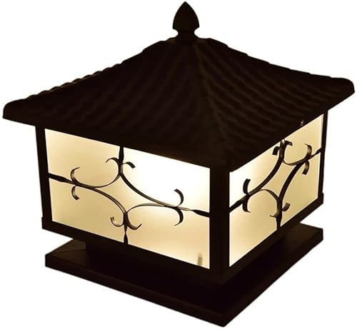 Luces de poste al aire libre, vintage retro arte de hierro columna faro exterior IP55 impermeable linterna china antigua teja poste luz hogar valla