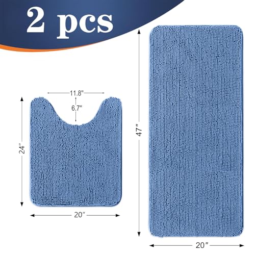 Image of OLANLY Bathroom Rugs Sets 2 Piece, Soft Absorbent Chenille Bath Mats and U-Shaped Contour Toilet Rug Set, Machine Washable Bath Carpet, Home Decor Accessories(47 inchx20 inch+24 inchx20 inch, Cornflower Blue)