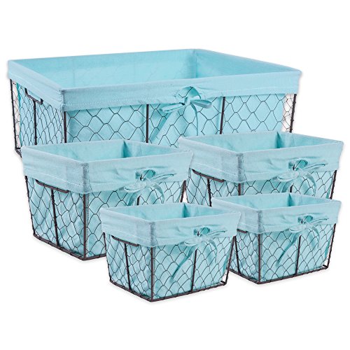 chicken wire bin - DII Farmhouse Chicken Wire Storage Baskets with Liner, Set of 5, Rustic Aqua, Assorted Sizes