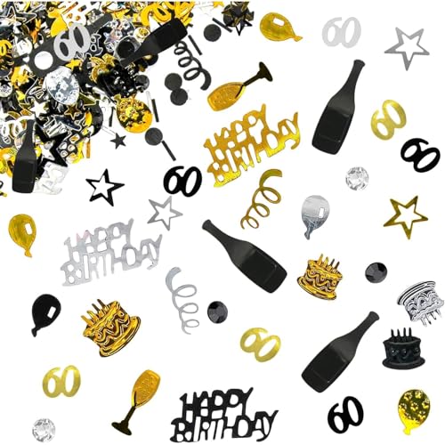 60th Anniversary Gold & Black Glitter Confetti for Birthday and Wedding Party Decorations