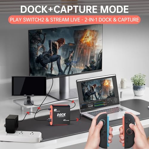 2-in-1 Switch 2 Dock with Capture Card, 1080P 60FPS Streaming Dock for Nintendo Switch 2/OLED/Switch, Steam Deck & USB-C Devices, 4K HDMI, 100W PD Charging, Portable Travel Gaming Dock - 5