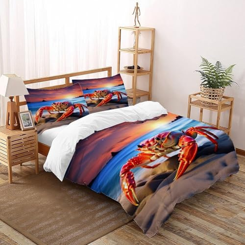 Parure de lit crabe rouge microfbre 260x220 cm avec taies d'oreiller