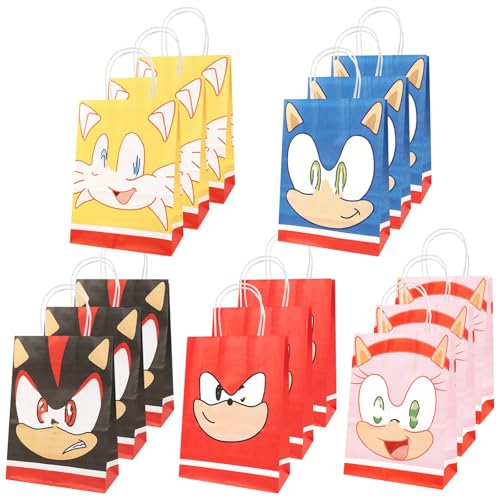 15 Pcs Cartoon Party Bags for Boys Girls Theme Paper Gift Bags for Kids Hedgehog Candy Paper Bag with Handle Reusable Birthday Candy Bag for Kids Party Favor Decorations