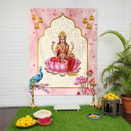 Image of Special You Varalakshmi Pooja Decoration Items for Pooja Festival (5x4Ft) Backdrop Cloth for Decoration Pooja, Wall Decor Items for Living Room, Mandir Decorations Items for Home Decor
