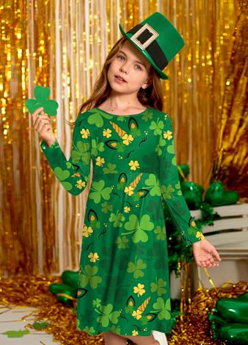 BesserBay Girls St Patrick's Clover Swing Long Sleeve Midi Tank Dress 4-12 Years4
