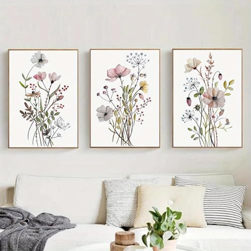 Toile fleurs sauvages aquarelle CHAOJIART avec cadre intérieur en bois