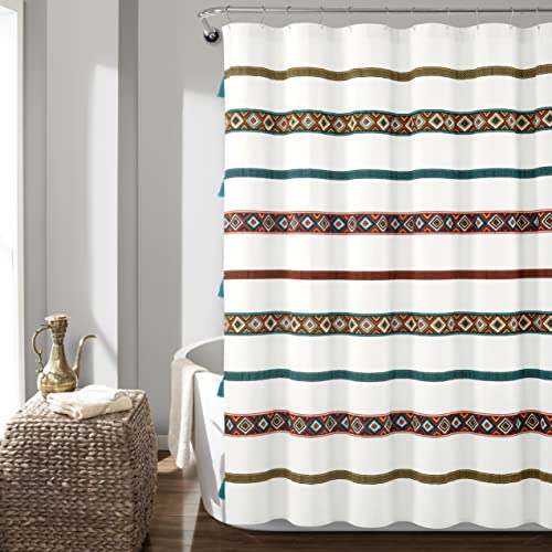 Lush Decor AVA - Cortina de Ducha de Mezcla de algodón ecológica con borlas, 72 x 72 Pulgadas, Turquesa y oragne Cover