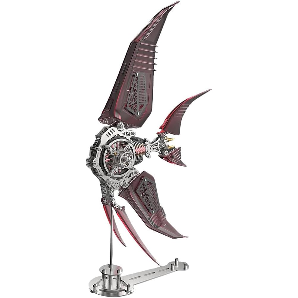 3D Metal Puzzle for Adults, Angelfish Model Kit with Lights, DIY Ornament, Assembly Brain Teaser - 529 PCS,Red