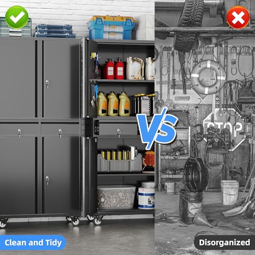 Image of 71-Inch Garage Storage Cabinet with 2 Drawers, Pegboard and Wheels