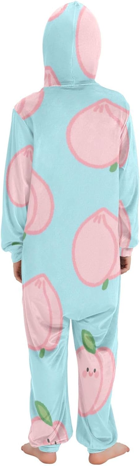 Cartoon Peach Blue Soft Cozy Sleepwear Holiday Pajamas Hooded Sleepwear Holiday Loungewear Parties Sleepovers