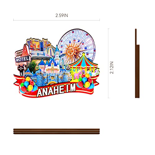 Imán decorativo de madera USA Anaheim redondo pequeño miniatura 3