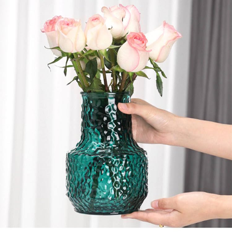 Image of Incrizma Dark Green Glass Vase for Bouquet of Flowers, Ribbed Fluted Vase for Centerpieces, Mushroom, Living Room, Dinning Table, Entryway, Mantle, Shelf, Pampas Grass Vase (20 cm, Green)