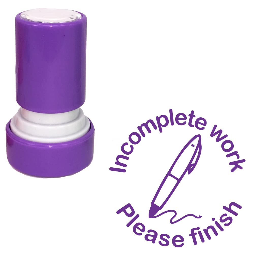 Xclamations Purple Incomplete Work, Please Finish Teacher Stamp. Self-Inking, 22Mm, Reinkable, Quality Stamper For Marking. Ink