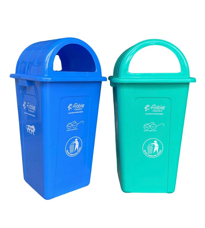 Image of 90L Blue-Green Dome Shape Lid Dustbin Set | Heavy Duty Trash Can for Outdoor & Indoor Use