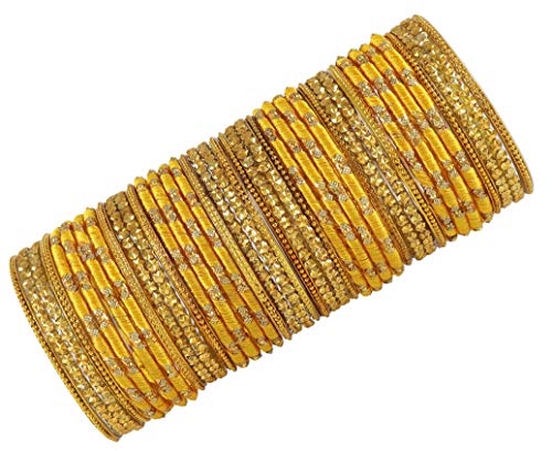 Image of NMII Glass and Silk Thread Zircon Gemstone Bangle Set For Women /Girls