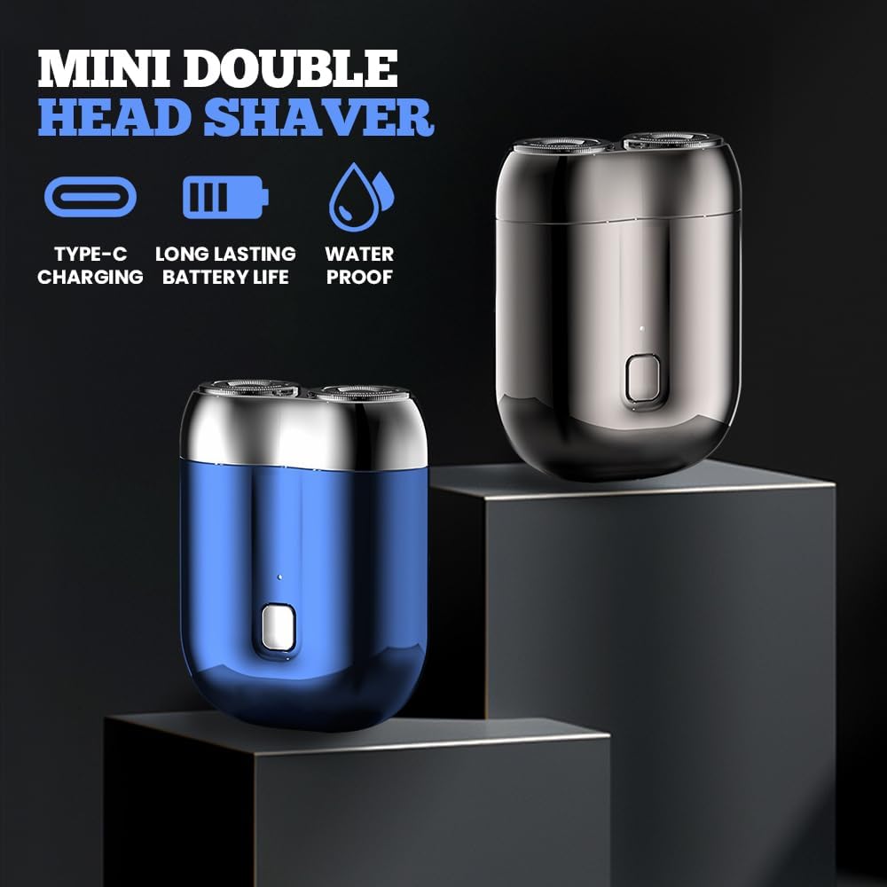 Mini-Doppelkopf-Elektrorasierer, 2025 neuer Doppelkopf-Rasierer, Taschenelektrischer Mini-Rasierer, Doppelkopf-Rasierer, waschbar, USB-wiederaufladbar, Doppelkopf-Rasierer, kompakter elektrischer