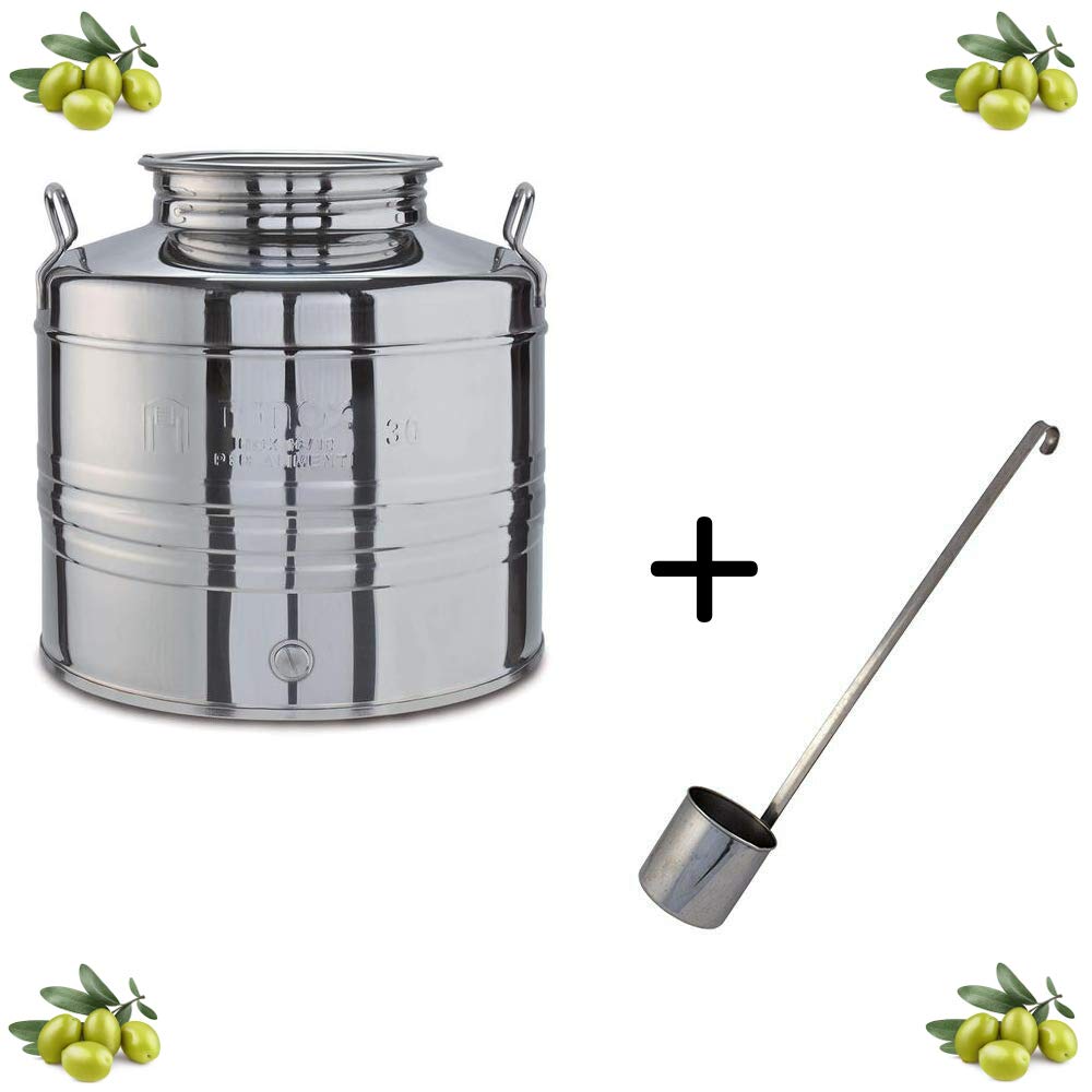 eacommerce Contenitore Bidone Fusto in Acciaio Inox per Olio Tappo a Vite Made in Italy con Mestolo in Omaggio (15 Litri)
