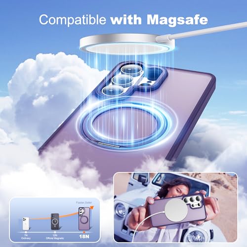 Image of for Samsung Galaxy S26 Ultra Case with 360Rotatable Magnetic Ring Stand Compatible with Mag-Safe Military Protection Matte Translucent Phone Case for Galaxy S26 Ultra 6.9 inch,Dark Purple