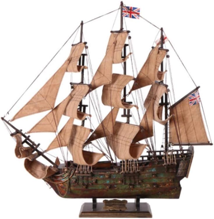 Xiao Solid Wood Sailing Boat Model Simulation Bronze Boat Desktop Ornaments Retro Handmade Crafts Collection Living Room Bedroom Study Decoration (Size : S)