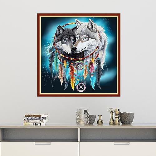 Image of Findvoor Stamped Cross Stitch Kits for Beginners Full Range of Cross Stitching Embroidery Pattern for Adults, 11CT DIY Needlepoint Embroidery Starter Kits-Wind Chime Wolf 17.7x17.7 inch