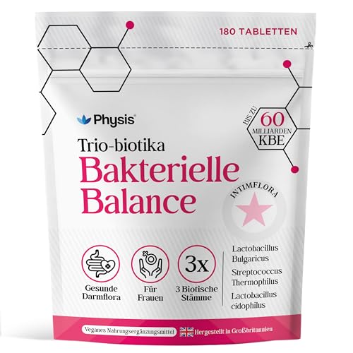 Physis Probiotika Darmsanierung | für Frauen | 3 Bakterienstämme zur Unterstützung der natürlichen Darm- & Intimflora | Vegan Ohne Zusatzstoffe | 180 Tabletten | Hergestellt im Vereinigten Königreich