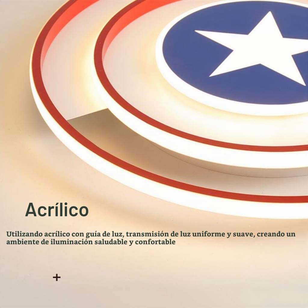 Luz De Techo Regulable con Control Remoto LED Habitación para Niños Dormitorio Creativo Habitación para Niños Lámpara de Techo Capitán América Iluminación Infantil de Techo Metal Redondo,40cm
