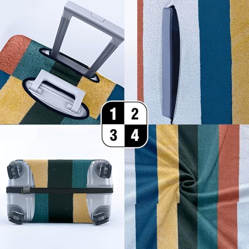 Travel Luggage Cover Suitcase Protector Scratch-Resistant Fit Not Included Suitcase Blue Yellow Red Striped S-19-21in4