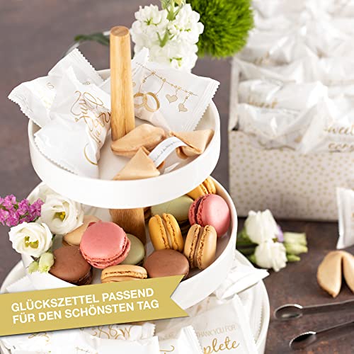 WeddingTree Glückskekse Hochzeit 60 Stück - Glückskeks Liebe - Verschiedene Sprüche zur Hochzeit - Made in Germany