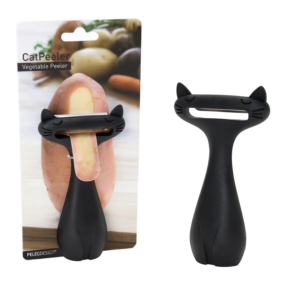 Peleg Design CatPeeler Cute Vegetable Peeler, Cat Design Peeler for Potato Carrot Fruit, Kitchen Utensil Décor (Black)