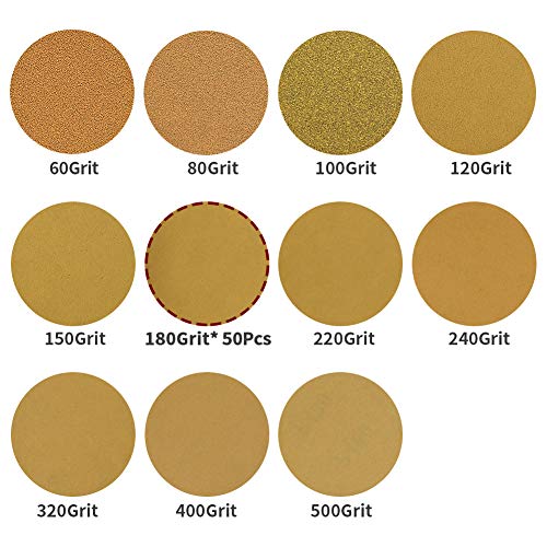 SPEEDWOX 50 Pcs 5 Inches 8 Hole Sanding Discs 180 Grit Dustless Hook and Loop Sandpaper for Random Orbital Sander Yellow Finishing Discs for Automotive Woodworking - Image 2