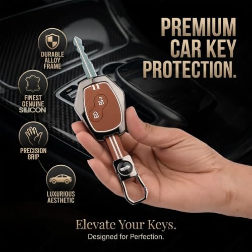 Image of Coll of Fest Premium Metal Silicone Brown Key Cover Compatible with Renault Logan | Duster | Verito | Lodgy 2 Button Smart Key Glow in the Dark